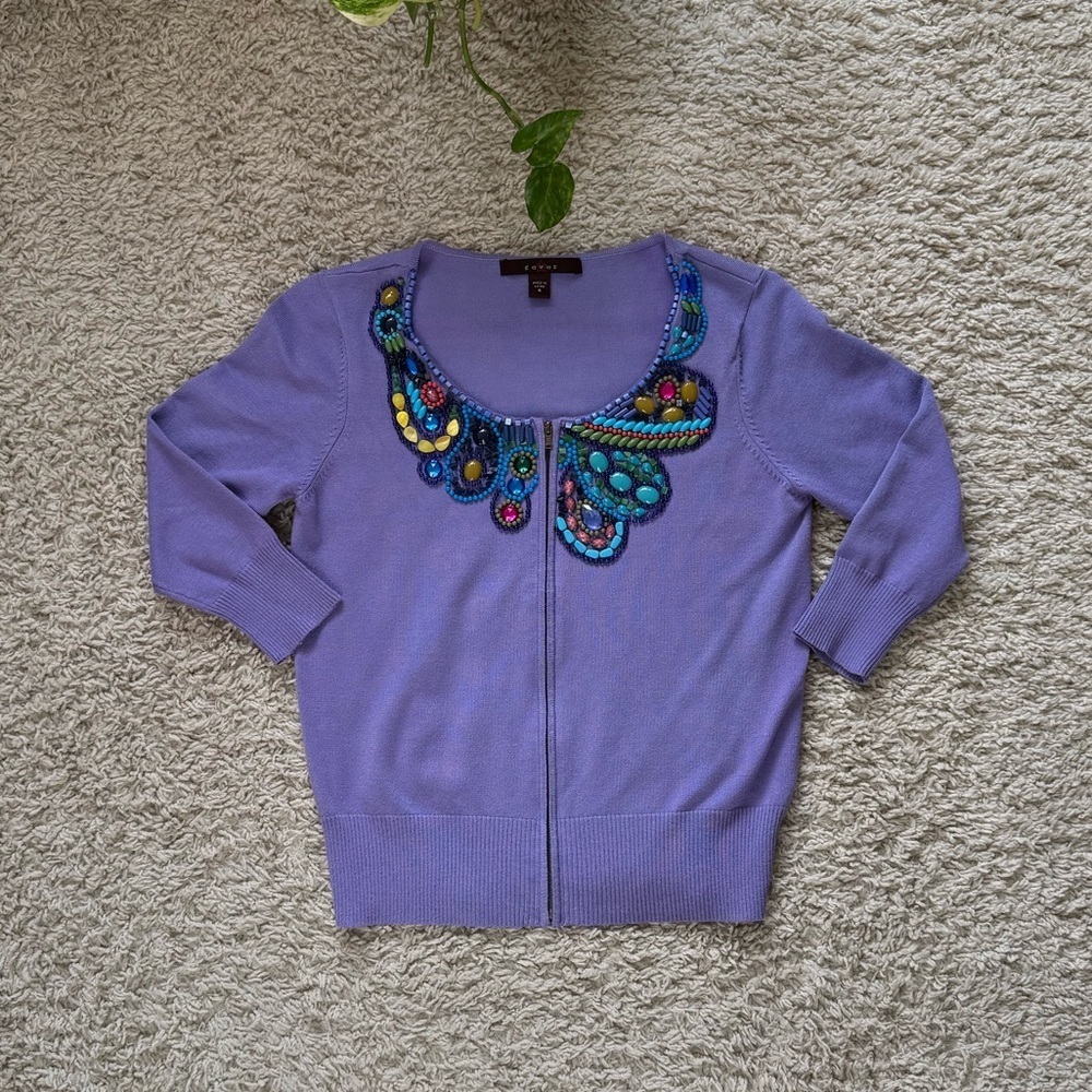 Vintage 2000’s Purple Beaded neckline quarter Sleeve Cardigan